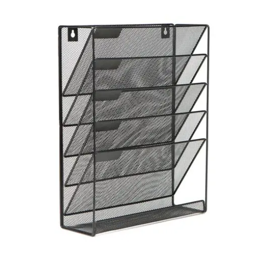 Mind Reader 6 Compartment Vertical Hanging Wall File & Chart Organizer Black {12}