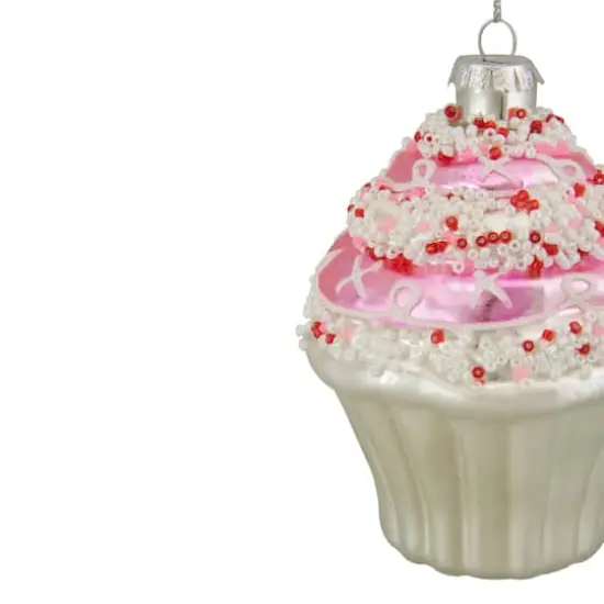 4" Pink & White Cupcake with Sprinkles Glass Ornament {4}