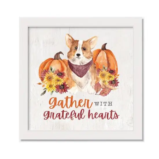 Fall Corgi White Framed Canvas Wall Hanging {1}