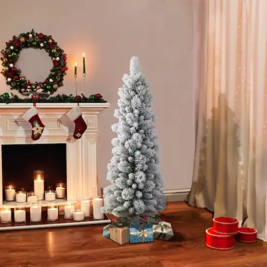 4.5ft. Unlit Flocked Pencil Artificial Christmas Tree {4}