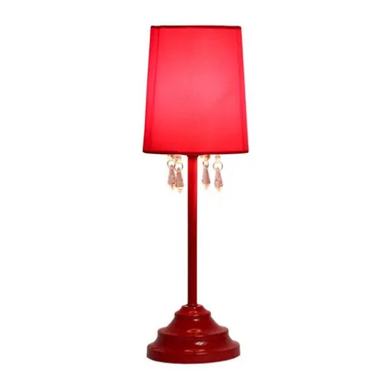Simple Designs 17.2" Table Lamp with Fabric Shade & Hanging Beads Red {3}