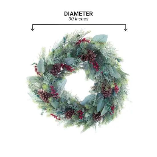 Village Lighting 30" Pre-Lit Winter Frost Christmas Wreath, Clear LED Lights {8}