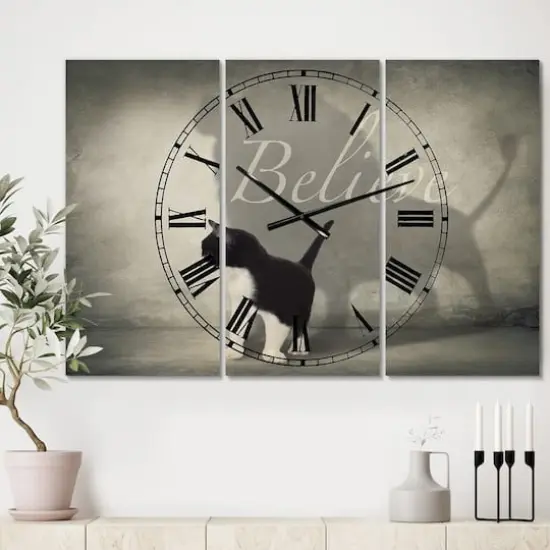 Designart Believe Shadow 3 Panel Oversized Cottage Wall Clock {3}