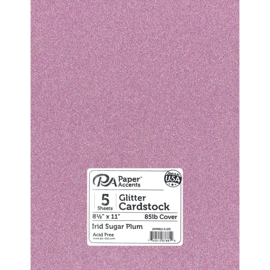 PA Paper&trade; Accents 8.5" x 11" 85lb. Glitter Cardstock, 5 Sheets Irid Sugar Plum {1}