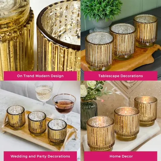 Kate Aspen&reg; Gold Vintage Ribbed Glass Tealight Votive Candle Holder Set {8}