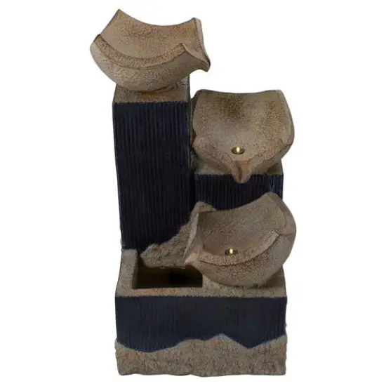 21" LED Lighted Cascading 3-Tier Bowl Outdoor Water Fountain {5}