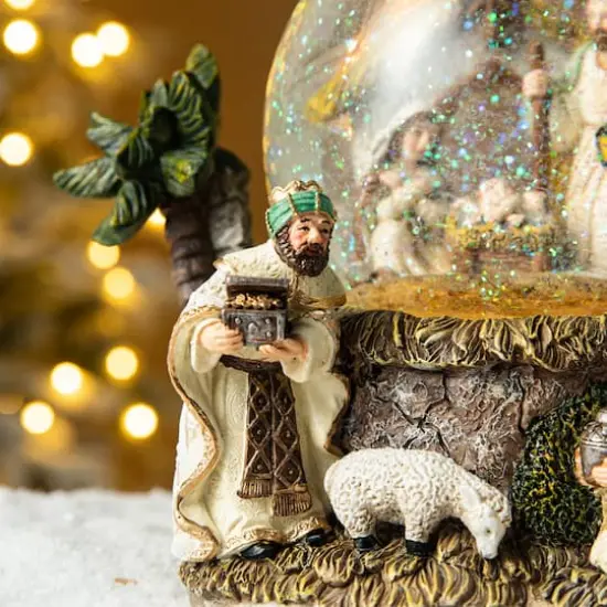 Glitzhome® Lighted Musical Snowflakes Nativity Scene Waterglobe {5}