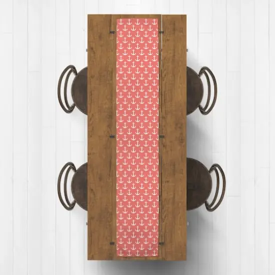 Anchors Indoor/Outdoor Table Runner White on Coral {3}