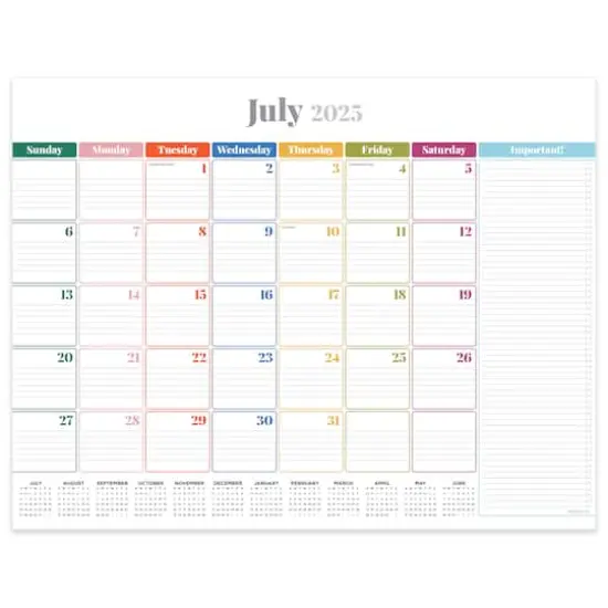 July 2025 - June 2026 Large Rainbow Blocks Desk Pad Monthly Blotter Calendar {1}