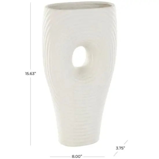 16" White Speckled Ceramic Ribbed Cutout Vase {8}