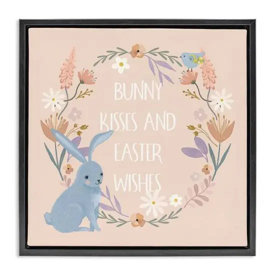 Stupell Industries Bunny Kisses Easter Wishes Floater Framed Art Black {1}