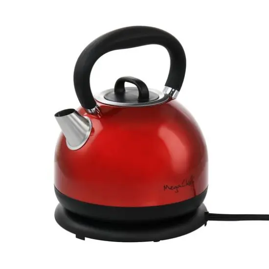MegaChef 1.7L Red Cordless Half Round Electric Stainless Steel Tea Kettle {1}