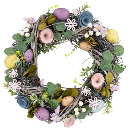 13" Speckled Eggs & Flowers Easter Wreath {1}