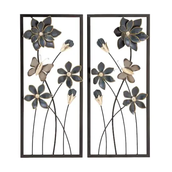 28" Black Metal Traditional Floral Wall D&eacute;cor Set {1}