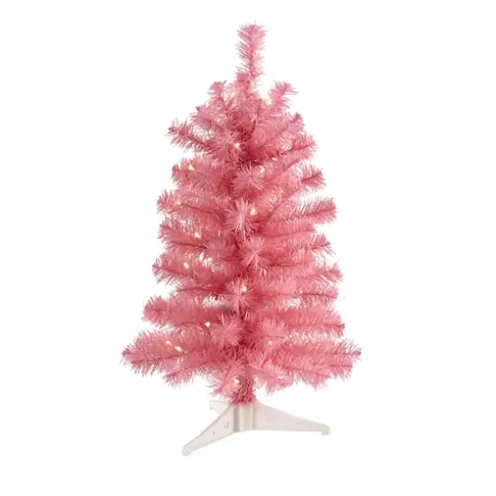 2ft. Pre-Lit Pink Artificial Christmas Tree, Clear LED Lights {1}