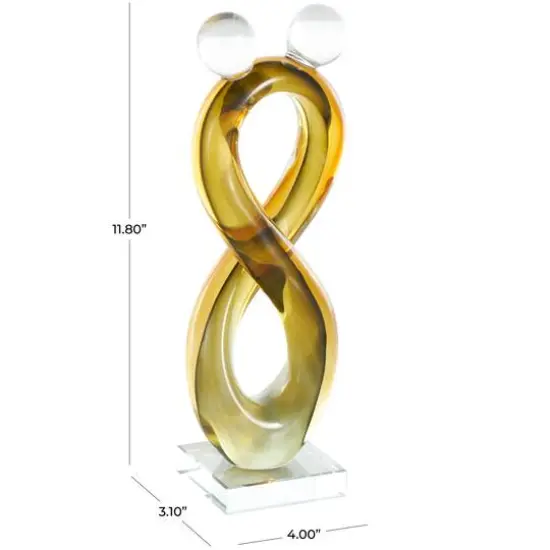 12" Amber Yellow Glass Abstract Infinity Sculpture {8}