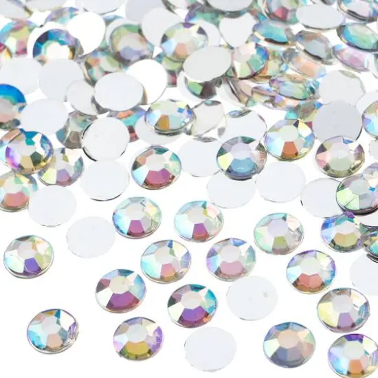 John Bead 8mm Acrylic Round Flat Back Rhinestones, 1,000ct. Crystal AB {1}