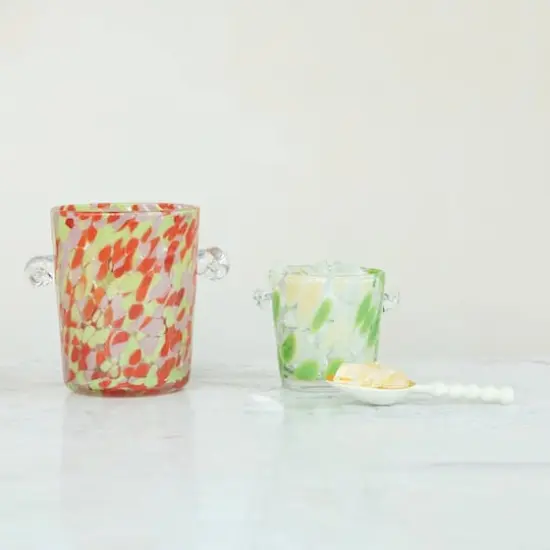 Hello Honey 32-Ounce Confetti Glass Ice Bucket with Handles, Yellow and Green {4}