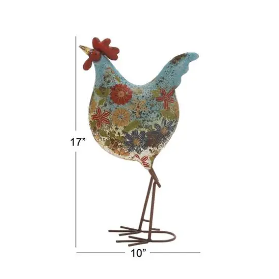 17" Iron Eclectic Rooster Garden Sculpture Blue {7}