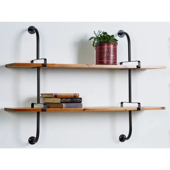 37" Brown Wood Industrial Wall Shelf {8}