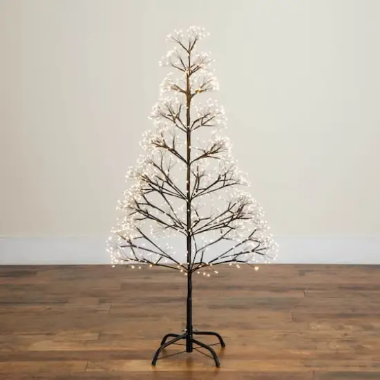 4ft. Pre-Lit Artificial Halloween Black Starburst Tree with 800 Fairy Warm White LED Lights {9}