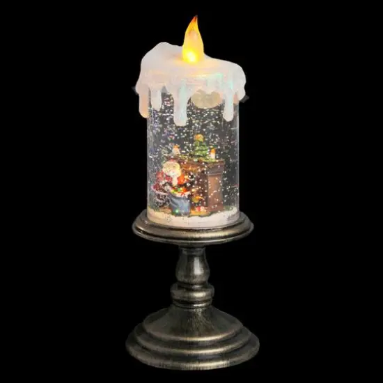 10.25" LED Flameless Glitter Snow Dome Santa Candle {7}