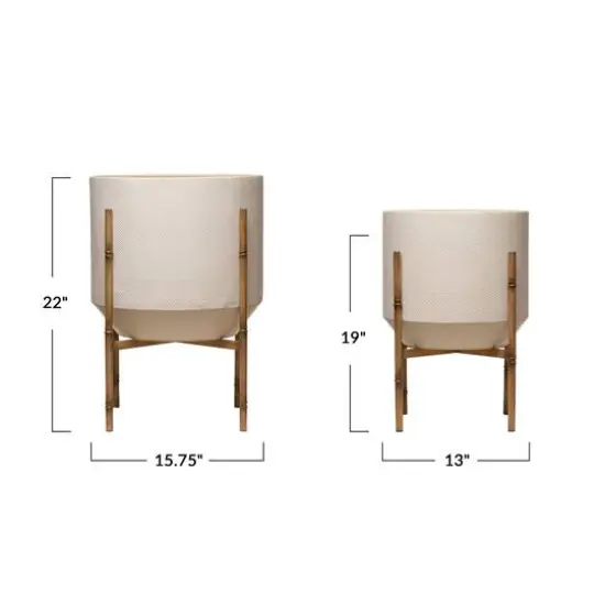 Hello Honey&reg; 22" Cream Metal Planter with Stand Set {5}