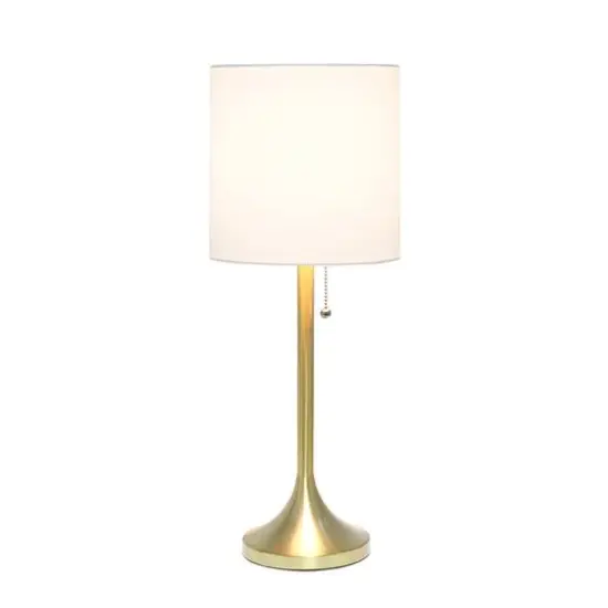Simple Designs 21.5" Tapered Gold Table Lamp with Fabric Drum Shade White {3}