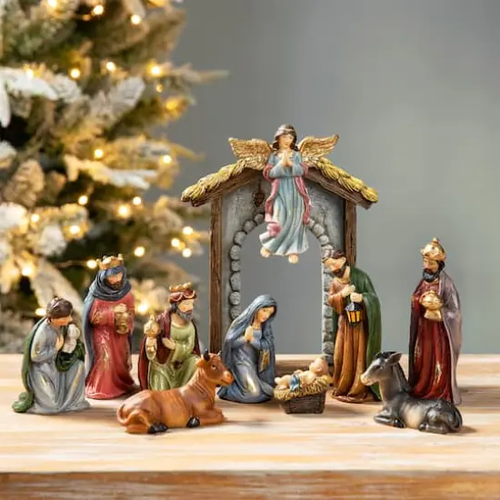 Glitzhome&reg; Multicolor Resin Nativity Figurine Set {3}