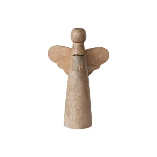Hello Honey&reg; 10" Natural Tall Mango Wood Angel Taper Candle Holder {1}