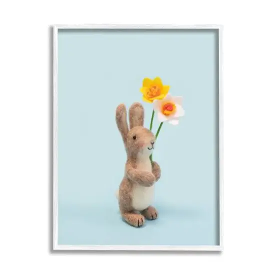 Stupell Industries Spring Bunny Floral Daffodils Framed Giclee Art White {1}