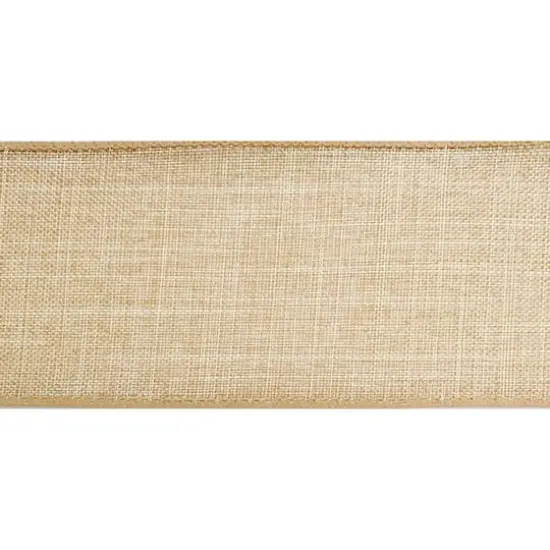 2.5" x 25ft. Faux Linen Wired Ribbon by Celebrate It&reg; Natural {4}