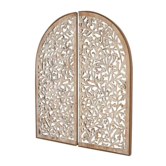 Brown Handmade Floral Carved Arched Wall D&eacute;cor, 2ct. {4}