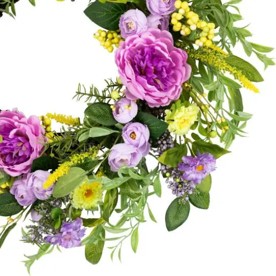 24" Purple Peony Mixed Floral Springtime Wreath {6}