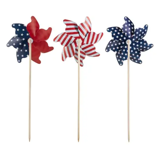 Glitzhome&reg; 32" Plastic Stars & Stripes Patriotic Windmill Set {8}