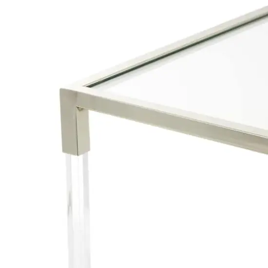 46" Silver Metal Minimalistic Open Framed Living Room Coffee Table with Clear Glass Top & Acrylic Legs {6}