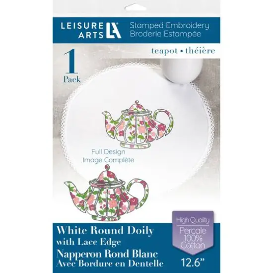 Leisure Arts&reg; Round Teapot Stamped Embroidery Doily {1}