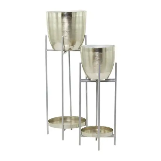 CosmoLiving by Cosmopolitan Silver Metal Planter with Removable Stand Set {4}