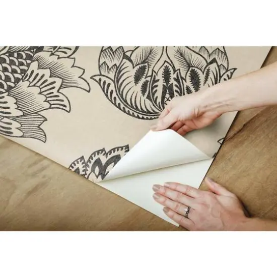 RoomMates Batik Jacobean Peel & Stick Wallpaper Taupe and Black {11}