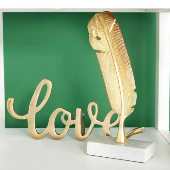 CosmoLiving by Cosmopolitan 12" Gold Aluminum Feather Sculpture {9}