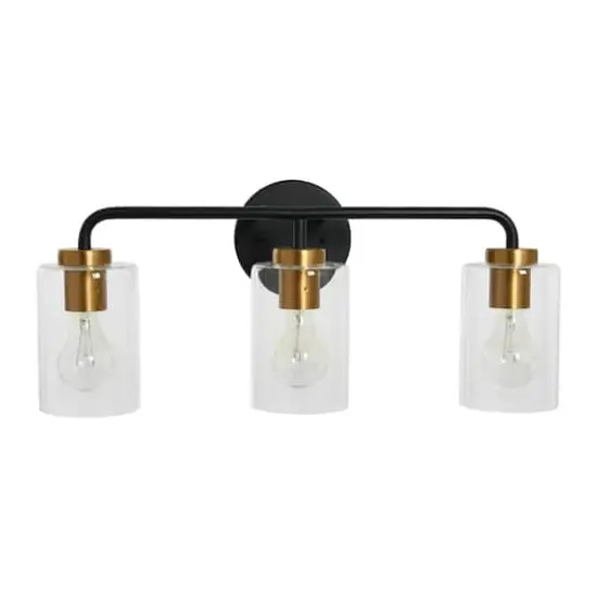 Hello Honey&reg; Robert Stevenson Lighting Kendrick Matte Black & Brushed Gold Metal & Glass 3-Light Vanity Light {1}