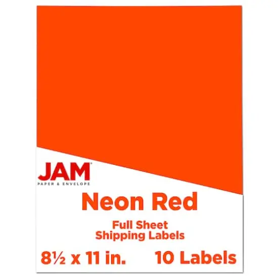 JAM Paper Assorted Neon Full Sheet Shipping Labels, 8.5" x 11" {5}