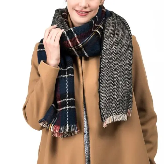 Glitzhome&reg; 75" Plaid Reversible Scarf with Fringe {3}
