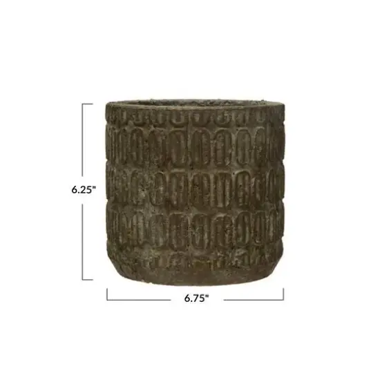 Hello Honey&reg; 7" Distressed Black Debossed Cement Planter {7}