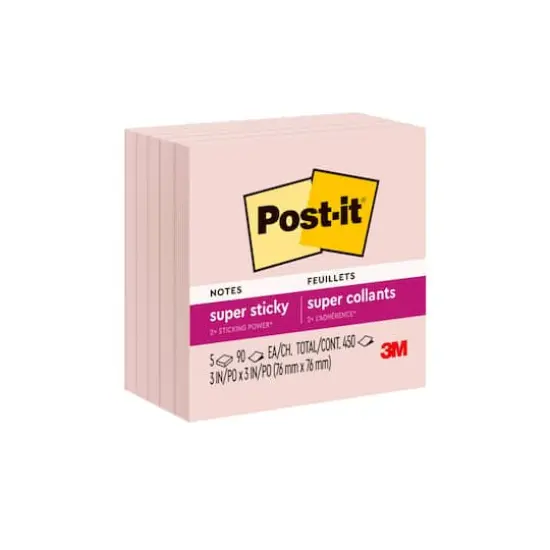 Post-it&reg; 3" x 3" Super Sticky Notes, 5 Pack Pink Salt {1}