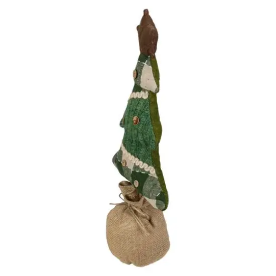 17.5" Tan & Green Rustic Multi-Fabric Standing Christmas Tree Tabletop D&eacute;cor {4}