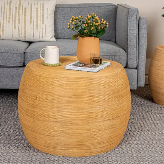 Hello Honey&reg; 18" Natural Wide Rattan Round Accent Table {3}