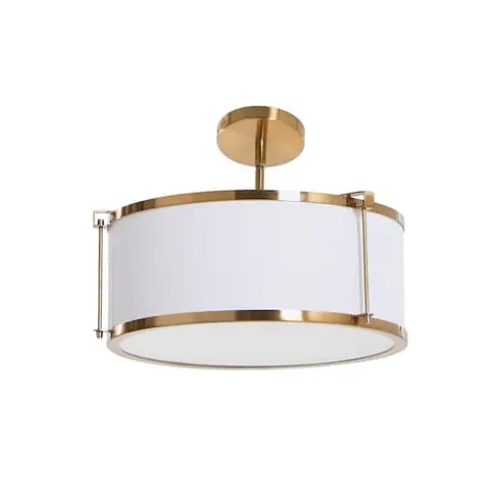 Hello Honey&reg; 10" Metal Semi-Flush Mount Ceiling Light with Captured Linen Shade White and Brushed Brass {1}