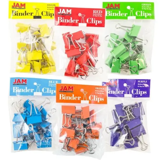 JAM Paper Medium 1.25" Colorful Binder Clips, 6 Packs of 15 {4}