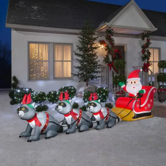 13ft. Airblown&reg; Inflatable Christmas Giant Santa's Sleigh with Raccoons {3}